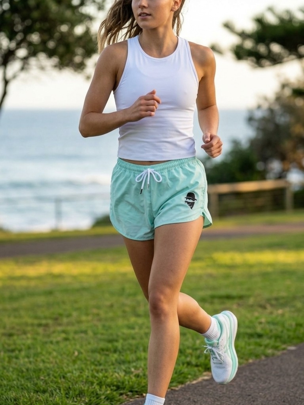 Women's Light Mint Athletic Running Shorts with Drawstring